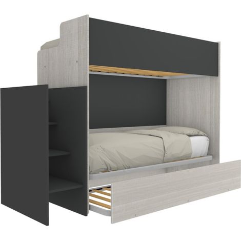 Letto a castello minimalista con terzo letto estraibile - Rovere rock