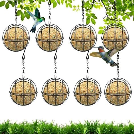 SABIR 8Pcs Mangeoire Oiseaux, Mangeoire à Oiseaux Suspendue à Boule,Métal Boule de Graisse Oiseau Mangeoire, Bird Feeder Métal Porte de Graisse Exterieur pour Sauvages (1/4)