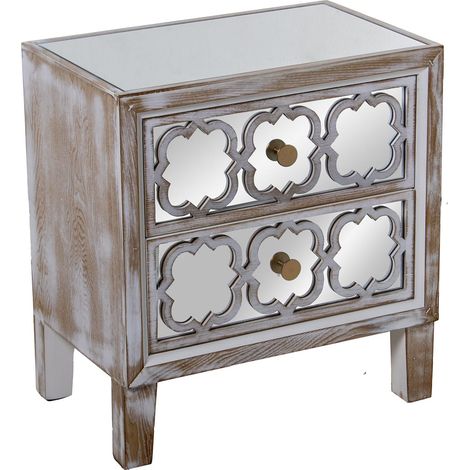 Table de Nuit en Bois 2 tiroirs dorés et Miroir 55 x 35 x 60 cm, Or, 55x35x60 cm (1/5)