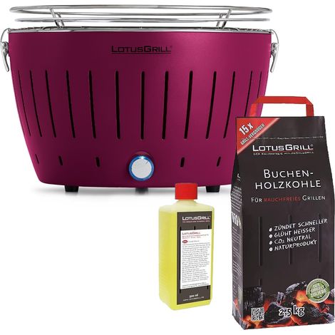 Barbecue Viola con Batterie e Cavo di Alimentazione USB + 2.5Kg di Carbonella di Faggio + Gel Combustibile 500ml -Lotus Grill (1/4)