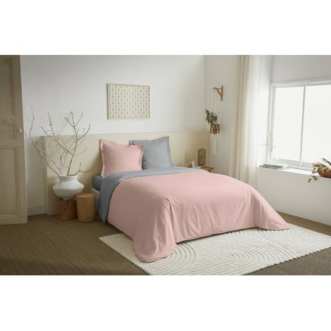 Parure de couette 3 Pièces réversible "Duo Premium" 240 x 220 cm Rose Dragée/Nuage -  - (1/2)
