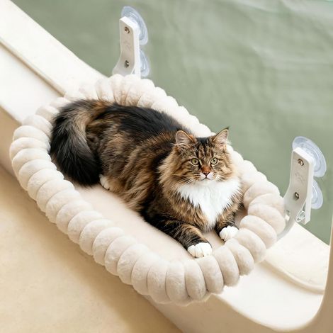 Elegant Hamac pour Chat Pliable - Hamac Chat Fenetre avec réversible et Lavable lit pour, lit de fenêtre avec 4 ventouses puissantes Supporte jusqu'à 18kg (Creme, L) (1/5)