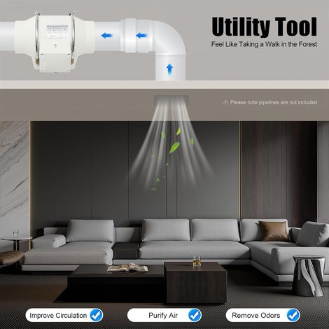 Extracteur d'Air Ventilateur Conduit 100mm, Moteur Cuivre 28W 2600tr/min 220m³/h, Silencieux Évacuation Humidité Odeurs Salle de Bain Cuisine WC Grenier (1/5)