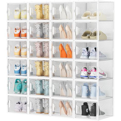 Boîtes à chaussures,24 pcs Rangement Chaussures Plastique Transparent Boite Rangement,Conteneurs pour Organisateur de Chaussures avec Couvercles 33.2 x 25 x 18.7cm (1/5)