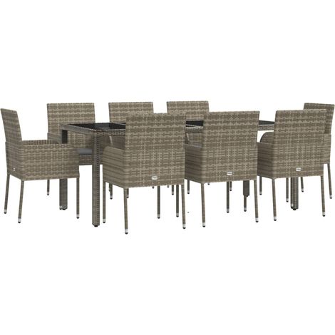 Juego de comedor de jardín muebles de exterior 9 piezas con cojines grises 020014075 (1/5)