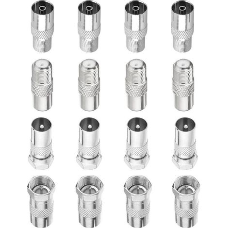 16 Pcs Adaptateur Antenne TV, Adaptateur d'Antenne TV F Mâle vers Femelle, Connecteur Coaxial Câble F Mâle/Femelle, Répartiteur Raccord Coaxial pour Câble Satellite (1/5)