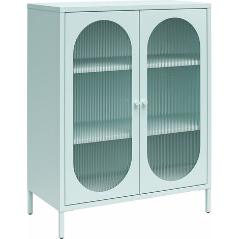 LunaPetite vitrine avec 2 portes vitrées en métal bleu clair (1/5)