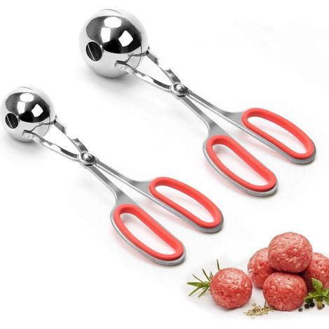 Ensemble de 2 cuillères à boulettes de viande en acier inoxydable de 3,5 cm et 4,6 cm avec poignées antidérapantes (rouge) (1/5)