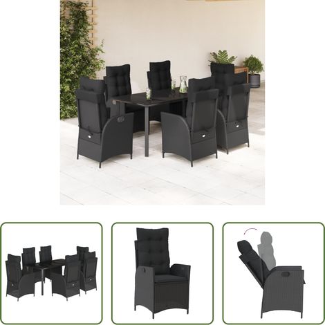 Chaise de jardin - Ensemble à manger de jardin coussins 7pcs Noir Résine tressée (1/5)