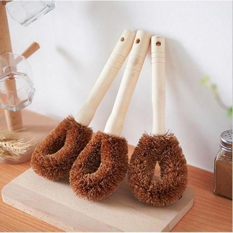 Brosse à récurer Brosse à récurer en cocotier naturel avec manche en bois - 3 pièces (1/4)