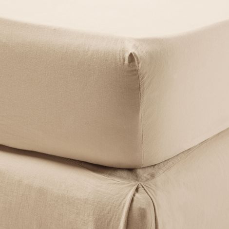 Drap Housse en Satin de coton lavé uni à nouettes SATHEENE (1/2)