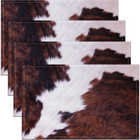 Lot de 4 sets de table imprimés en peau de vache pour table à manger, intérieur/extérieur, cuisine, 45 x 30 cm, style ferme, sets de table (1/4)