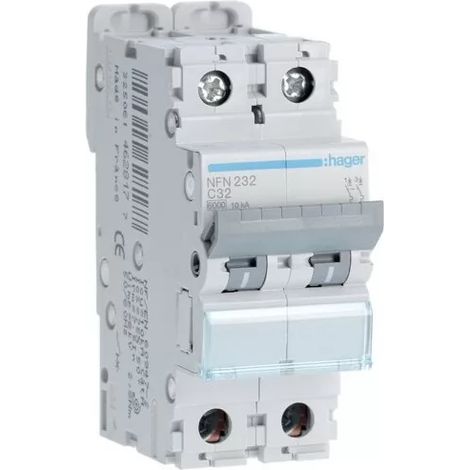 Hager NFN232 Circuit breaker 2P 32A breaking capacity 10kA DIN rail mounting