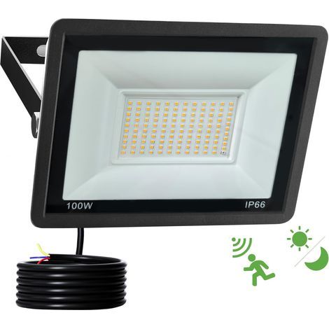 100-W-LED-Außenstrahler mit Bewegungsmelder, 10.000 lm, 3000 K LED-Außenstrahler mit Radar- und Dämmerungssensor, IP66 wasserdicht, 120 LEDs, Sicherheitsbeleuchtung für Garten, Hof und Garage (1/5)