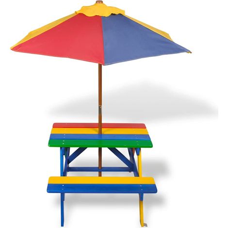 Maison Exclusive - Table et bancs de pique-nique avec parasol pour enfants Bois (1/5)