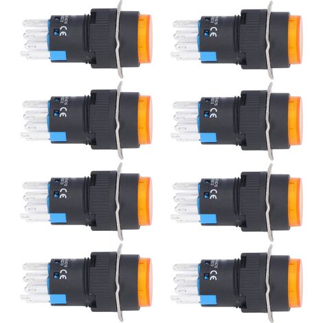 25 pièces interrupteur bouton poussoir verrouillage automatique 8 broches 16mm rond lumineux 12V pour commande jaune (1/5)