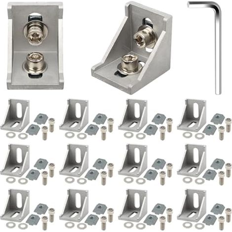Lot de 12 supports de fixation d'angle - Profilé en aluminium 40 x 40 mm - Rainure de 8 mm - Pour profilé en aluminium - Support mural - Matériel de montage (1/4)