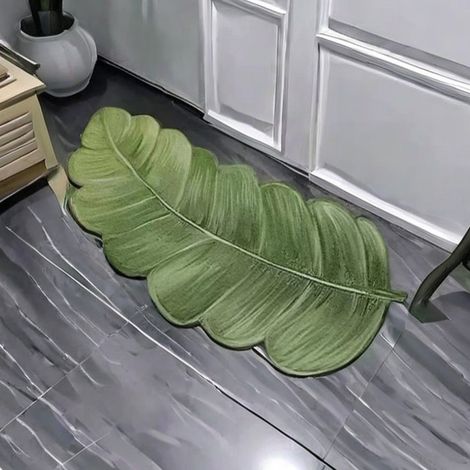 Tapis de Bain en Forme de Feuille Tapis de Douche à Séchage Rapide Antidérapant pour Salle de Bain,Cuisine,Chambre Tapis Flexible Décoration 4070cm (1/4)