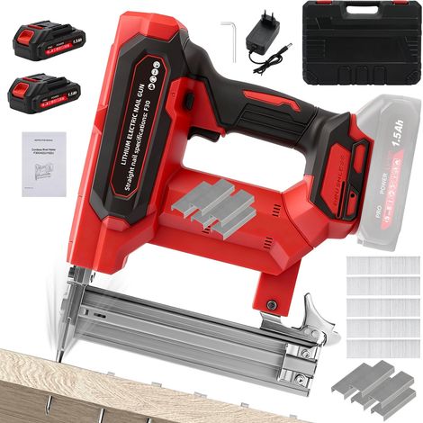Agrafeuse Cloueuse Bois Electrique Sans Fil, 2-En-1 Cloueur Et Agrafeuse Sans Fil Avec Batterie, Pistolet A Clou Electrique, 500 Agrafes 500 Clous Inclus Pour Charpente, Tapisserie, Réparation Meubles (1/5)