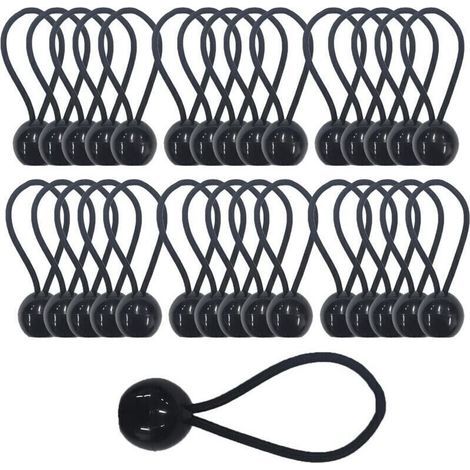 30pcs Tendeur Elastique avec Boule, Sandow Elastique, Tendeur Bache pour Bannière, Pavillon, Bâche, Camping, Tente, Rideaux Harnais d’Extension, Épaisseur 4mm Très Fort (1/4)
