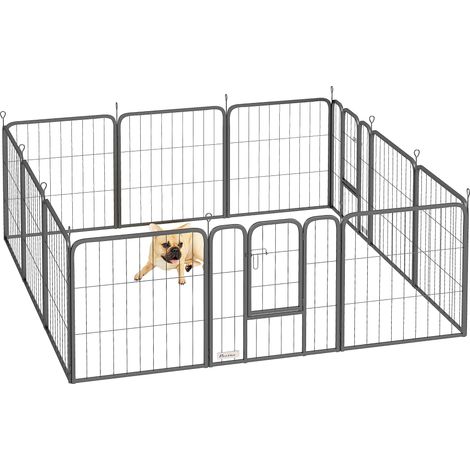 Parc pour chien enclos chien 12 panneaux modulable et pliable acier 2 portes pour chiot intérieur extérieur 60H cm noir