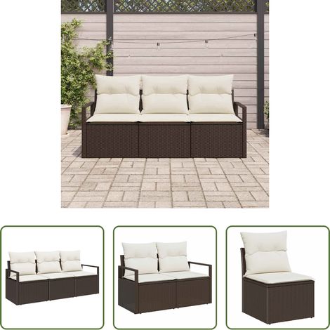 vidaXL Poly Rattan - Sofa Set mit Kissen 3 pcs Braun Poly Rattan (1/5)