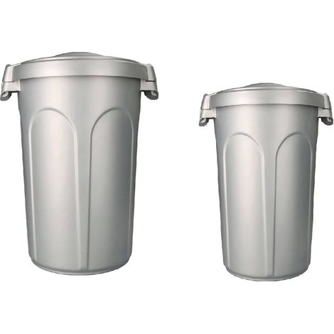 Set 2 Pattumiere Bidoni in Plastica Robusta 46L e 23L con Coperchio Ermetico a Clip Antiodore e Antirandagismo Pattumiera Spazzatura o dispensa chiusa per cibo animali silver per Interno ed Esterno (1/5)