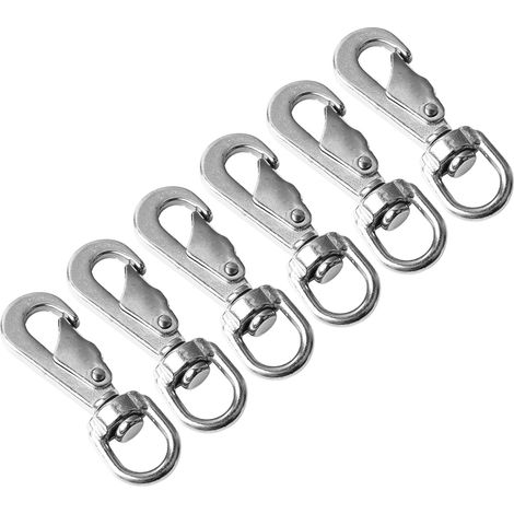 Lot de 6 clips de drapeau en acier inoxydable pour mât et corde, mousqueton à œillet rotatif, crochets à ressort de plongée 55 mm pour laisses de chien et porte-clés (1/5)