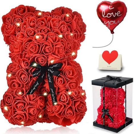 Ours en Rose - Rose Bear Teddy Flower - Fleurs Artificielles - Cadeau Fête des Mères - Boîte-Cadeau (1/5)