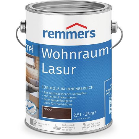 Remmers Wohnraum-Lasur mocca, 2,5 Liter, Holzlasur innen, für Möbel, Böden, Innentüren und Treppen geeignet, mit Abperleffekt