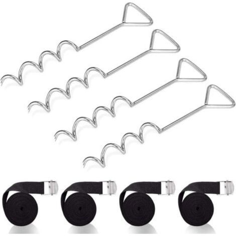 Ancrage au Sol Trampoline avec Sangles - Boucles en Acier, Kit d'ancrage Trampoline Spiralés en Acier, Fixation pour Trampoline, Robustes Piquet d'ancrage pour Trampoline Tentes Balançoire Accessoires (1/5)