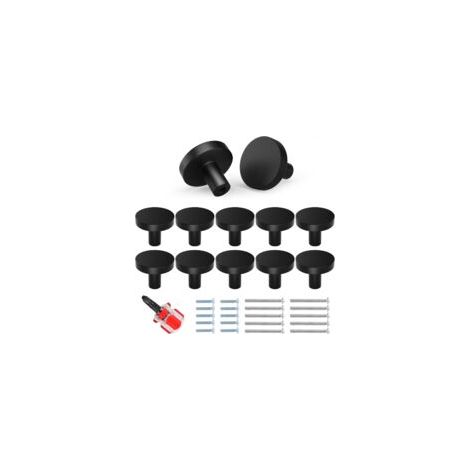 Juego de 10 tiradores de metal negro para muebles – Diámetro: 30 mm – Altura: 25 mm – Tornillos incluidos (23 mm y 40 mm) – Para puertas y cajones
