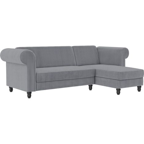 Canapé-lit 3 places avec chaise longue en tissu gris (1/5)