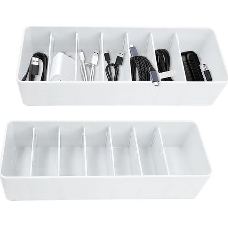 Set di 2 organizer per cavi dati, piccola scatola per cavi, con 14 fascette per riporre cavi di ricarica, cavi USB e accessori elettronici (bianco) (1/5)