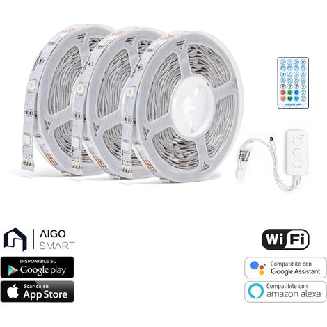 Striscia Led Smart 12V 48W 3&2155 metri WiFi RGB luce regolabile e dimmerabile con telecomando Aigostar (1/5)