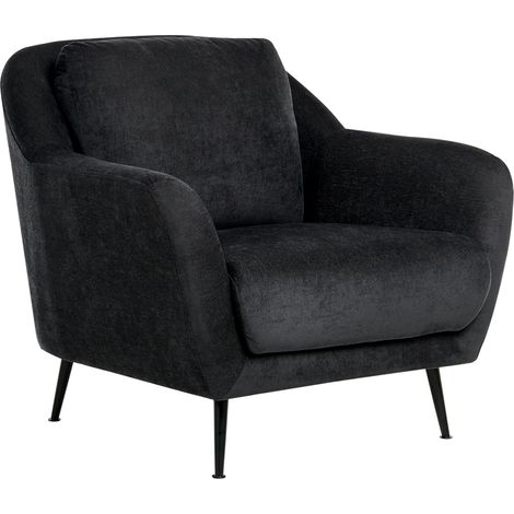 Sillón tapizado de chenilla patas de hierro negras con reposabrazos asiento grueso estilo moderno sala de estar negro Eiby (1/5)
