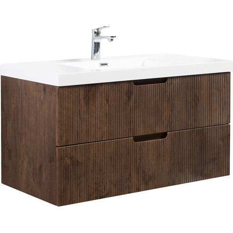 Badezimmer Badmöbel-Set Thermis 100 cm – Dunkel Braun – Badezimm