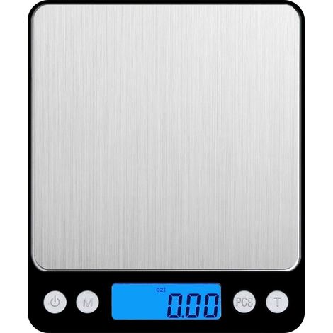 Hochpräzise elektronische Küchenwaage 500 g/0,01 g mit hintergrundbeleuchtetem LCD-Display, 6 Einheiten und Tara-Funktion, multifunktionale digitale Lebensmittelwaage aus Edelstahl