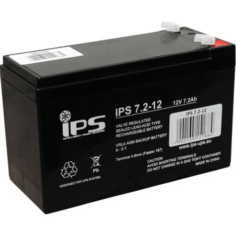 IPS 7.2-12: VRLA-AGM-Batterie 12 V 7 Ah, 6–9 Jahre Lebensdauer, T1 4,8 mm, für USV