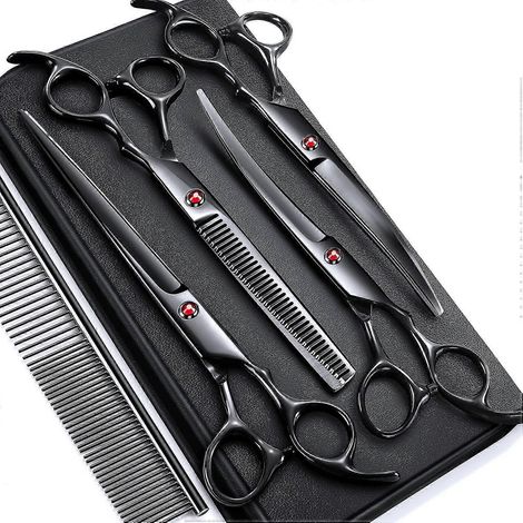 Sicherheitsschere aus 4Cr-Edelstahl mit abgerundeter Spitze, 6-in-1-Hundepflegeschere, langlebig, titanbeschichtete Haustierschere (1/5)