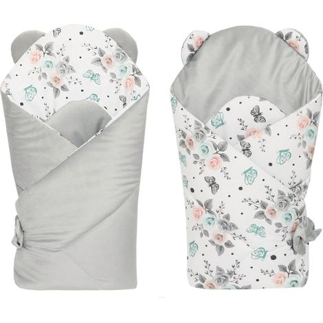 Manta de bebé de terciopelo, gris ceniza, rosas blancas (1/3)
