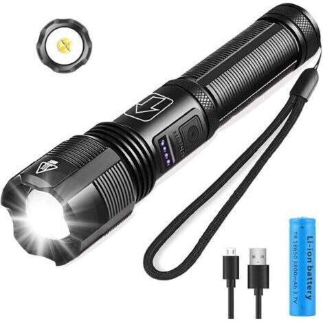 Lampes Torches LED XHP50 3000 Lumens - Pile 18650 Rechargeable 3800mAh - Zoom/Étanche/5 Modes - pour Camping, Randonnée, Urgences (1/4)