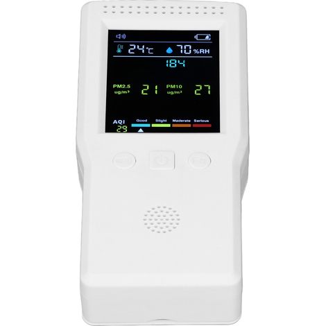 Analyseur qualité air 9 en 1 multifacteur CO2 PM2.5 PM10 HCHO TVOC température humidité écran LCD 5V batterie Li-ion 2000mAh Type-C ABS portable (1/5)