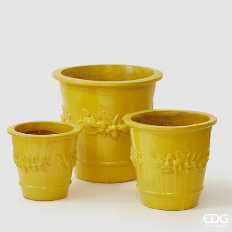 EDG Enzo De Gasperi Set 3 Pz Vaso Atlas Limoni Svasato H 47 Cm H 36 Cm H 29 Cm Waterproof Giallo (1/2)