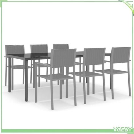 Ensemble à manger de jardin - FAFEICY - 3099267 - Noir - Table verre trempé 200x100x74 cm - 6 places (1/5)