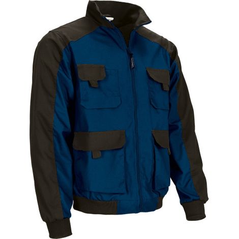 Chaqueta de trabajo multibolsillos con diseño bicolor, algodón con poliéster con acabado hidro-repelente VALENTO DYNAMITE S Azul marino orión / Negro