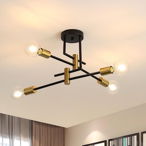 Lustre industriel moderne, plafonnier 4 lumières E27, lustre Spoutnik, lampe suspendue vintage avec ampoule (lumière blanche chaude) (1/5)