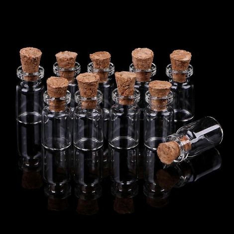 10 mini flacons en verre pour bouteilles à souhaits avec bouchon en liège et pendentif de rangement 0,5/1/2/ (1/4)