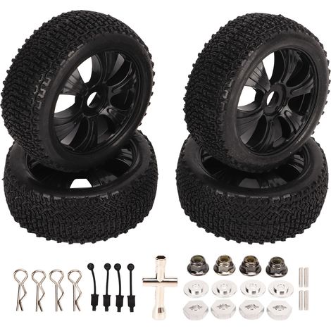 4PCS Pneus de Camion Tout-Terrain avec Outils de Montage en Caoutchouc, Remplacement pour Voiture RC 1/10 Modèle Noir (1/5)