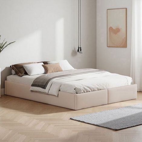 Bett 140x200 cm - RWX607 - Hydraulisches Bettgestell - Moderner Stil - Leinenbeige